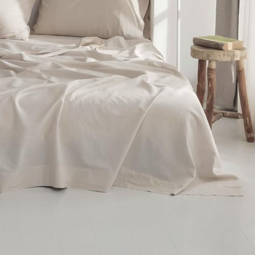 BISELINA Linen Sheet French Flax Flat Sheet Only 55% Euro Flax 45% Cotton Basic Style Solid Color Soft Breathable Farmhouse Top Sheet 1-Piece (King, Linen)