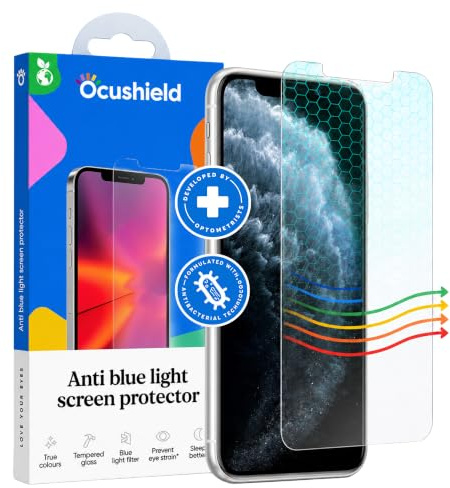 Ocushield Protector pantalla iPhone iPhone 11 Pro | XS | X - de cristal templado con bloqueo luz azul - Dispositivo médico acreditado – Para dormir mejor