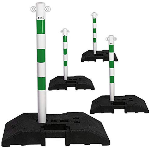 Kettenpfosten 4 Absperrpfosten Stahl 1m x Ø60mm 25m Kette 30kg Fuss - extra stabil für mehr Sicherheit verschiedene Farben (grün)