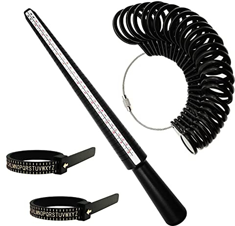 LIPIODOL Ring Size Measuring Tool Set with Four Size Ring Stick Jewelry Mandrel UK Size D-Z US Size 2-15, Ring Sizer Guage & Ring Sizer Belts for Jewelry Making and Ring Size Measurement(Black)