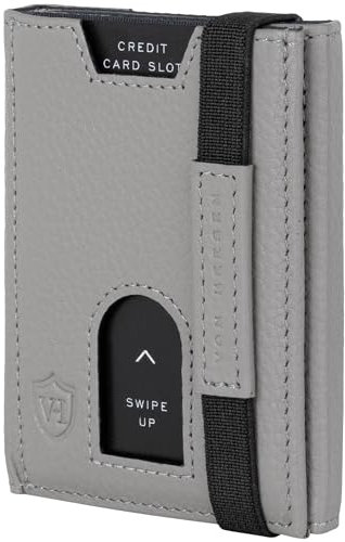 VON HEESEN Leder Slim Wallet - Geldbeutel mit RFID Schutz - Mini Geldbörse für Herren und Damen - Kartenetui Echtleder Karten Portemonnaie klein - Kreditkartenetui Grau
