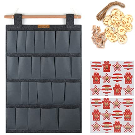Adventskalender zum Befüllen, Weihnachten Adventskalender Filz, 24 Taschen hängende Aufbewahrungstasche, Geschenk für Kinder, DIY befüllbar Weihnachtskalender 2021 Deko