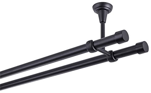 Gardinenstange schwarz 320 cm 2-läufig 19 mm aus Metall Deckenbefestigung Endstück Kappe