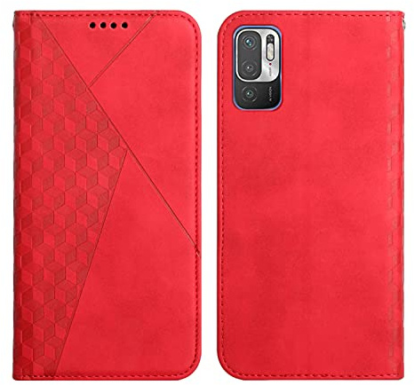 KOUYI Kompatible mit Xiaomi Redmi Note 10 5G / 10T 5G / Poco M3 Pro 5G Hülle, Retro Premium PU Leder Weich TPU Klapphülle Kartenfächer Magnetic Standfunktion Flip Wallet Shockproof Handyhülle (Rot)