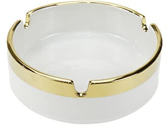 WDONAY 1 Pcs Keramik Gold Rand Aschenbecher Runde Aschenbecher Desktop Rauchen Aschenbecher Home Office Aschenbecher 3.6 × 1.26 Weiß