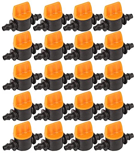 Donkivvy 20 Pcs for MINI Valve Plastic Irrigation Tap Shut Off Coupling Valve Connectors for 4/7mm Hose Airline Tube Garden Water Irrigation Pipe Adaptor Barb