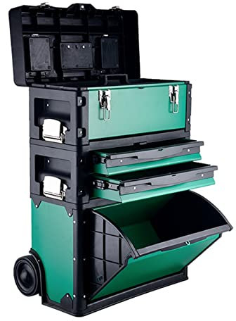 UNNS Rolling Mobile Organizer Case Stapelbare Toolbox mit Teleskopgriff Griff aufrecht mit Rädern und Schubladen -Werkzeugschränken (Color : Dark Green)