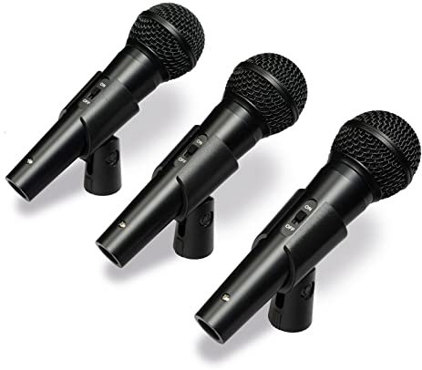 WOODBRASS MM5S - Pack de 3 Microphones Dynamiques Cardioides - Micro Parfait pour la Sonorisation du Chant, Voix, Chorale et Instruments sur Scène Live ou Studio + Malette et Accessoires