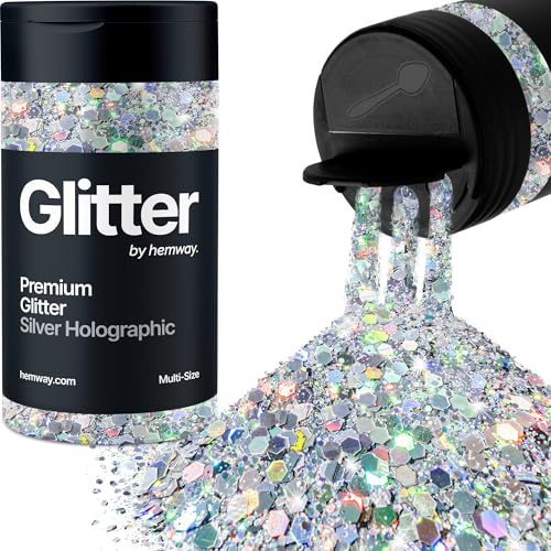 Hemway Silver Holographic Glitter Shaker, 120g Multi Size Glitter