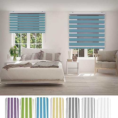 Lamellenvorhang 90 x 300 cm Sichtschutz Blendschutz Hitzeschutz Duorollo Doppelrollo mit Verstellbarer Kette für Fenster oder Tür, Badezimmer, Blau