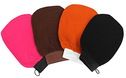 minkissy 4stücke Peeling-badehandschuh Schrubberhandschuh Für Dusche Viskosehandschuh Zum Peeling Sauber Und Erfrischen Die Haut in Verschiedenen Farben Schwarz Orange Kaffee