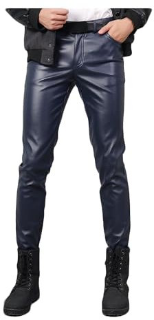 newrong Herren Chaps Enge Stretch Biker Lederhose Gepolsterte Hose, dunkelblau, XXXXXL