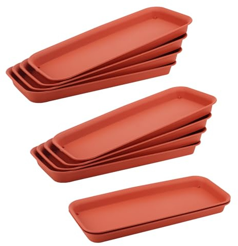 MUKCHAP 10 PCS Rectangular Plant Drip Tray, 36.5 x 14 x 3cm Brick Red Window Box Flowerpot Drip Planter Tray, Rectangular Plastic Plant Pot Saucers, Top Size in 39.5 x 17cm