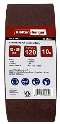 Woltersberger® Schleifbänder 15 Stück | Größe 100x620mm | Set mit je 3 Bänder in Körnung K40, K80, K100, K150, K240 | Gewebe-Schleifband Bandschleifpapier Bandschleifer
