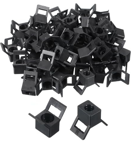 sourcing map 50pcs Cable Tie Base Saddle Type Mount Wire Holder, 13.4x10x10.5mm Wire Clips Organizer Holders Clamps for Electronic Wires Organized, Black 0.22 Dia