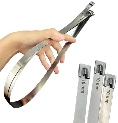 SHOWY SKY Metal Cable Ties Heavy Duty -550LB Tensile Strength Extra Wide & Long Metal Zip Ties 10x600mm, 304 Stainless Steel Tie Wraps for HVAC 40 Pcs