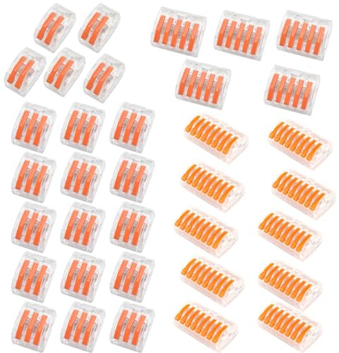 35 Stück Kabelverbinder, Kabelklemmen Elektro Lüsterklemmen mit Betätigungshebel,Elektro Klemmen Set 4mm² Leiter Klemme Verbindungsklemme Können Frei Kombiniert Werden für Feste Kabe 2-8 Leiter