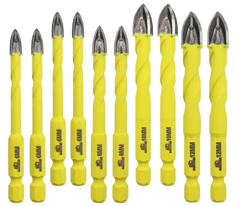 Set di punte in plastica per legno DARTOTEK Muratura 6/8/10/12mm sega a tazza per piastrelle,Mattone, punta di carburo di tungsteno lavoro con piastrelle di ceramica, specchio da parete, 10 pz.