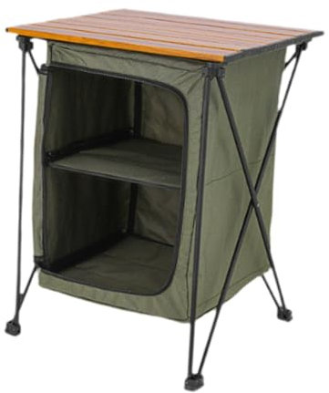 Fällbart campingförvaringsskåp med 2 hyllplan aluminium campingbord skafferi skåp för grill bakgård bakluckefester, grön