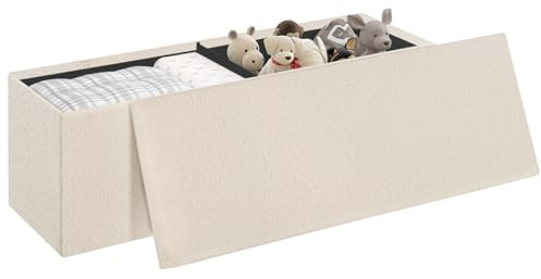 eSituro Sitzbank Sitztruhe klappbar, Truhenbank Polsterbank mit Deckel Teddystoff-Bezug, Fußbank für Schlafzimmer, Aufbewahrungsbox, 135 L, 300kg belastbar, 110x38x38 cm, Beige