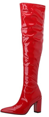 HSyc JRX Lack Overknee Stiefel mit Blockabsatz Langschaft Stiefel Winterstiefel