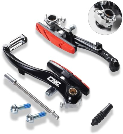 CNCLOL V Brake Set, Front & Rear Universal Bicycle V-Brake Calipers, Linear Pull Replacement for Mountain/MTB/Road/BMX/City/Folding Bike, 1 Pair, Black/Red