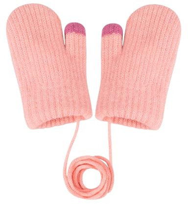 Becellen Winter Knitted Mittens, Cold Weather Thick Baby Gloves Plush Lined Warm Fluffy Full Finger Babe Gloves Magic Stretch Mittens for 0-4 Years Boys Girls