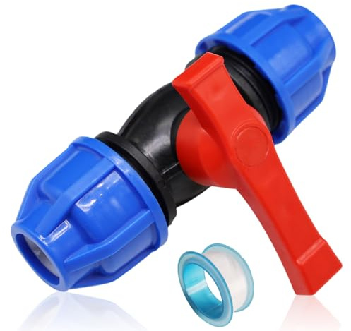 PP-Fitting Verschraubung Klemmverbinder für PE-Rohr Trinkwasser-Winkel Mit Kugelhahn, Ø20mm, DVGW-Zertifiziert, Mit Klebeband