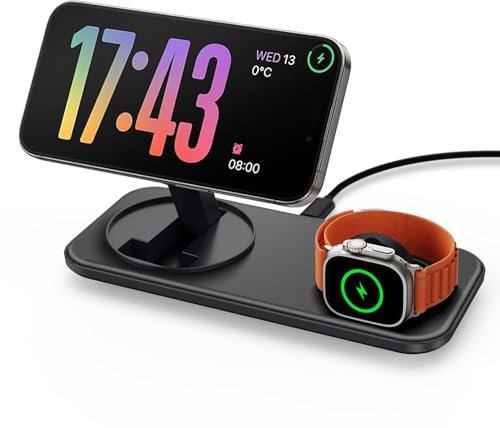Wireless Charging Station Compatible with Mag-safe Charger, Foldable Magnetic Wireless Charger Stand for iPhone 17 16 15 14 13 12,iWatch 11/10/9/Ultra 3/Ultra 2/Se3/8/Se2/7/6/SE/5/4/3/2,Airpod4/3/Pro
