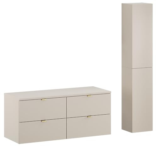 Lomadox Badezimmer Badmöbel Set 2-teilig mit 120 cm Waschtischunterschrank in Kaschmir matt