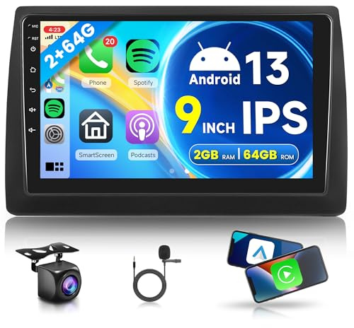 2G+64G Inalámbrico Carplay Android Radio de Coche para FIAT Stilo 2002-2010 9 Pulgadas Pantalla Radio Coche 2 DIN con Android Auto GPS Navi WiFi Mirror Link Bluetooth FM/RDS/EQ/USB/SWC Cámara Trasera