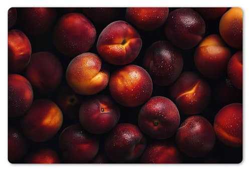 KitchenYeah© Set di Tovagliette Colazione Lavabili 6 Pezzi 45x30 cm Tovaglietta Americana in Plastica Colorata Antiscivolo Design Moderno Frutta - Primo Piano - Nettarine