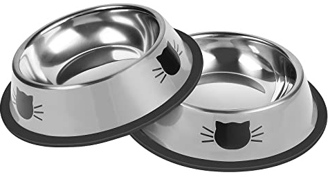 Serentive Lot de 2 gamelles pour Chat en Acier Inoxydable antidérapant pour Petits Chats Incassable Épaissir Gamelle pour Chat 200 ML Base en Caoutchouc Amovible Facile à Nettoyer Belle Couleur