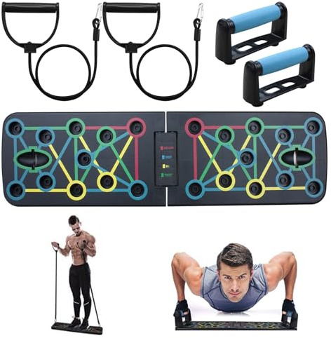 Venprodium 17 in 1Push Up Board, Tavola per Flessioni Multifunzione, Flessioni Attrezzi, Push Up Board Pieghevole, Tavola Push Up, con 2 Corde di Trazione, Flessioni Attrezzi per Il Fitness a Casa
