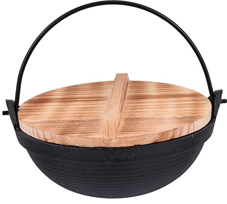 SMASOLO Cast Iron Hanging Hot Pot, Portable Camping Cookware, Non-Stick Outdoor Cooking Pot for 1 Person, Black, for Camping and Picnic
