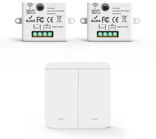 Kit Interruttore Luce Smart WiFi – Ricevitore + Interruttore Wireless, Controllo Remoto Intelligente compatibile con App Tuya e Google Home/Alexa (2 Ricevitori e 1 Interruttore (2 Tasti))