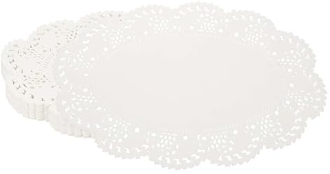 YELARXI Papierdeckchen, 32,6 cm, weiße Spitzendeckchen, oval, Einweg-Tischsets, hohle Blumen für Desserts, Lebensmittel, Handwerk, Partys, Geburtstag, Geschirr, Dekoration (100 Stück, weiß)