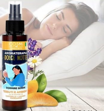 Spray Aromaterapia – Dolce Notte – 100ml chamomile, Lavanda, Mandarino – Per Tessuti e Ambienti