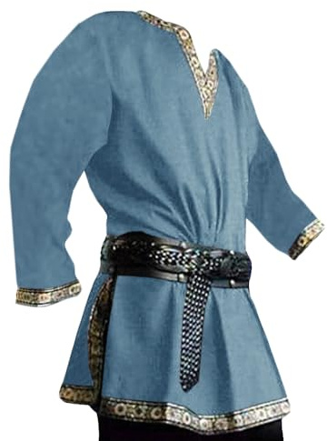 Runcati Costume da Uomo Medievale Rinascimentale Pirata Halloween Tunica vichinga Cavaliere Cosplay Guerriero Larp Camicie,Blu,M