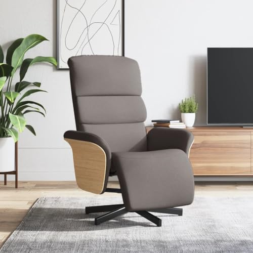 Yunovire Relaxfåtölj med fotdel, taupe tyg, 360° roterbar, manuell liggfunktion, justerbart ryggstöd, bekväm vilstol för vuxna, vardagsrum, sovrum