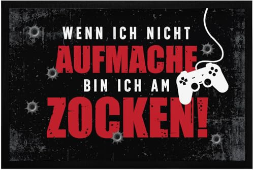 MoonWorks® Fußmatte mit Spruch Gamer Wenn ich Nicht aufmache Bin ich am Zocken Geschenk für Zocker Konsolen Gamer Gaming Fans Schwarz 60x40cm