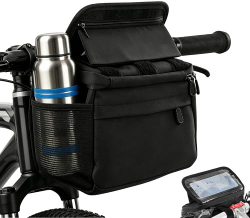 ADEMOKE Lenkertasche Fahrrad, Fahrradtasche Lenker, 3L Fahrrad Lenkertasche mit Thermo Auskleidung, Handytasche Touchscreen Abnehmbarer Schultergurt