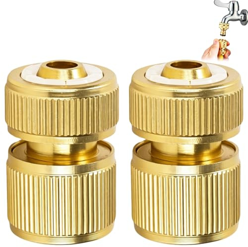 2 Pack Brass Hose Connectors 1/2 Garden Hose Pipe Quick Connector | Precision Threads (DN15, OD 16mm), Prevents Water Leakage, Fit for Greenhouse Home Watering, Car Washing