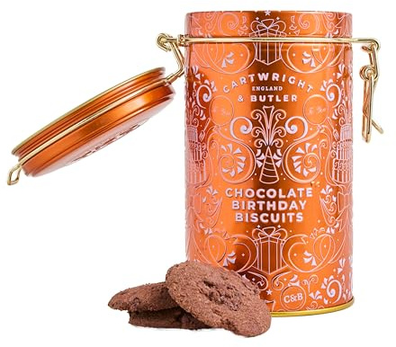 Cartwright & Butler Happy Birthday Chocolate Brownie Biscuits in Tin, Luxury Chocolate Biscuits, Birthday Gift Tin, Sweet Treats for Tea, Coffee & Gifting