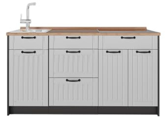 Vicco Köksblock Fame-Line, Vitt hus på landet, 150 cm, AP Oak, för individuell expansion med kompatibla moduler