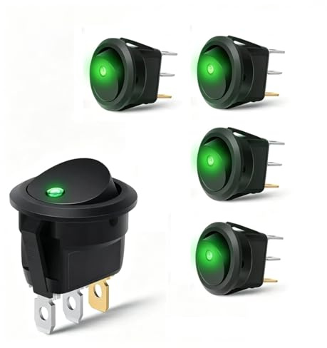 Ytian 5 Pcs DC 20A 12V Rond Interrupteur à Bascule pour Voiture Bateau avec LED Vert