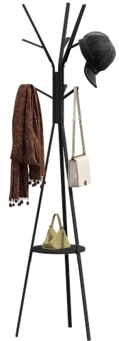 HOMCOM Porte-Manteau Trépied Design Contemporain 45L x 45l x 180H cm Noir | Branches, Étagère + 9 Patères, Métal