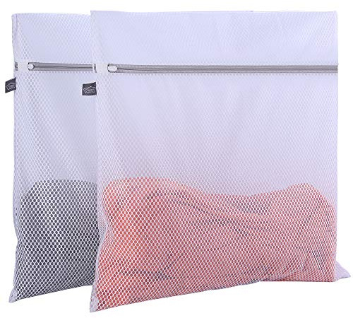 Kimmama Laundry Mesh Wash Bags, Lingerie Bags for Washing Delicates, Mesh Laundry Bags for Washing Machine, White Net, Grey Zipper, 2XXL