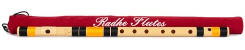 Radhe Flutes PVC Fiber C Natural Bansuri Middle Octave Left-Handed – Durable Flute with Velvet Cover, Crack-Resistant, Authentic Bamboo-Like Sound, Beginner Course