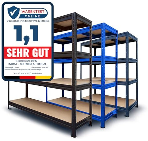 OfficeMarshal Schwerlastregal extra breit - XXL Breite 200 cm - Metallregal mit 1200 kg Gesamttraglast - Steckregal für Garage, Keller, Werkstatt - 2 Breiten & 3 Farben (blau, 177x200x60 cm)